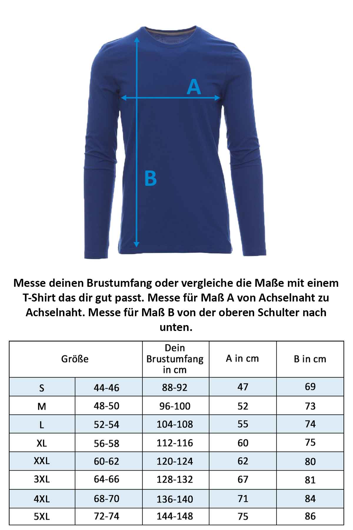 Größentabelle Herren Longsleeve Shirt 5er Pack