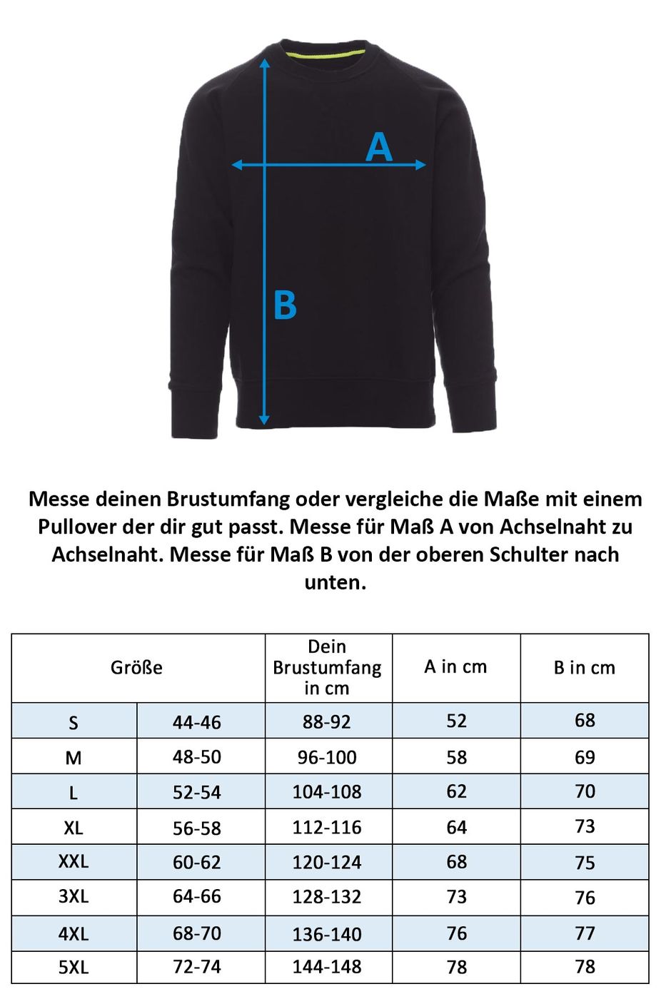 Größentabelle Herren Pullover Mistral
