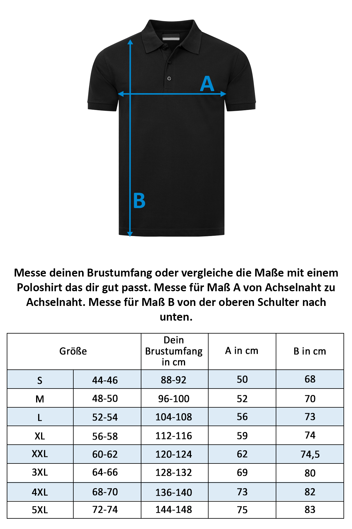 Größentabelle Herren Poloshirt Venice Pro