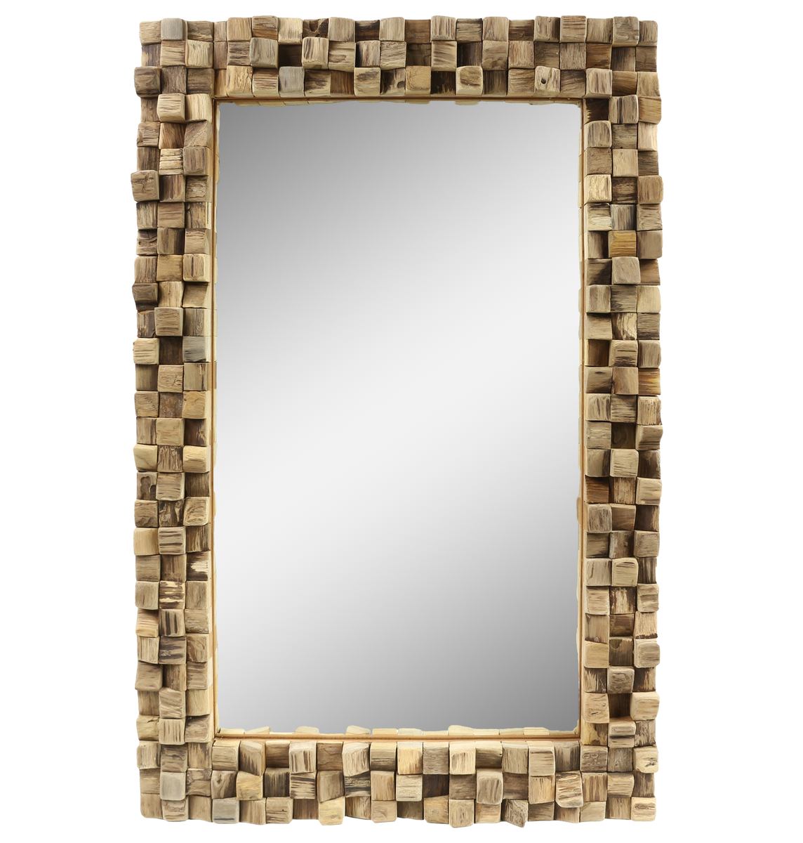 Spiegel mit Rahmen aus Holz Mosaik Wandspiegel Massiv Holzrahmen ca. 45