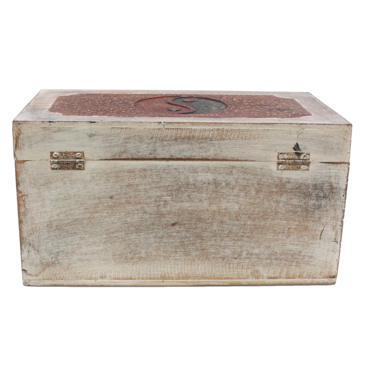 Truhe mit Yin Yang Motiv Kiste Holztruhe Aufbewahrung Box Braun Deko Shabby Chic