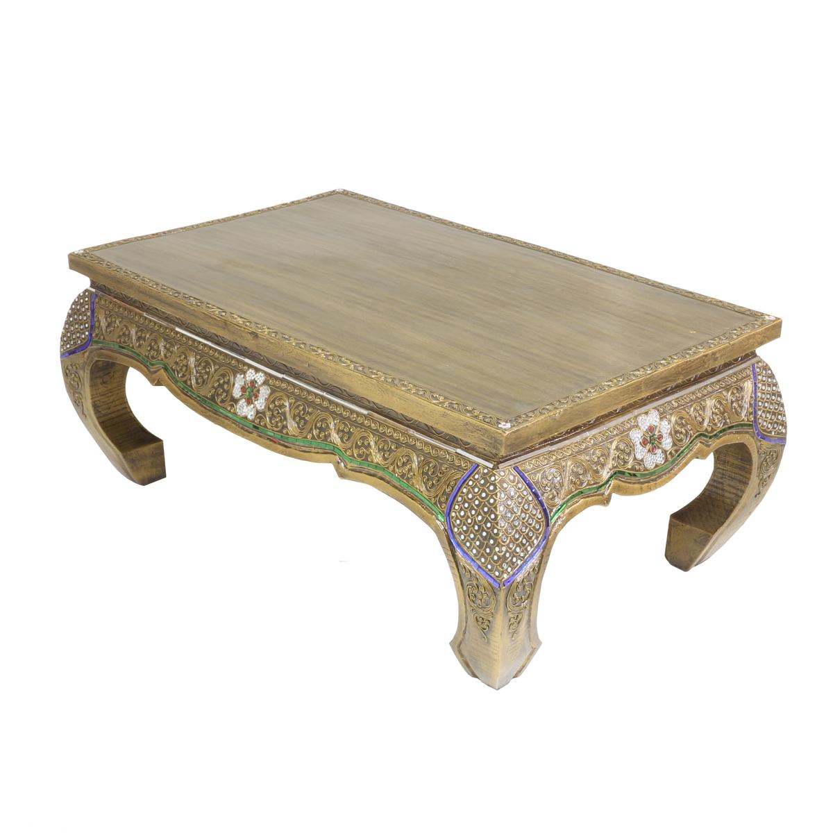 Couchtisch Opiumtisch Wohnzimmertisch Gold Antik mit Spiegelsteinen 1 m