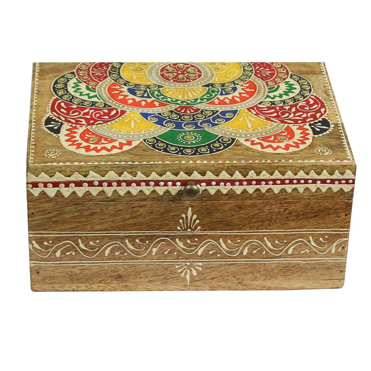 Truhe Holzbox Holzkiste Holztruhe Schatzkiste Mandala bemalt 20cm TUG