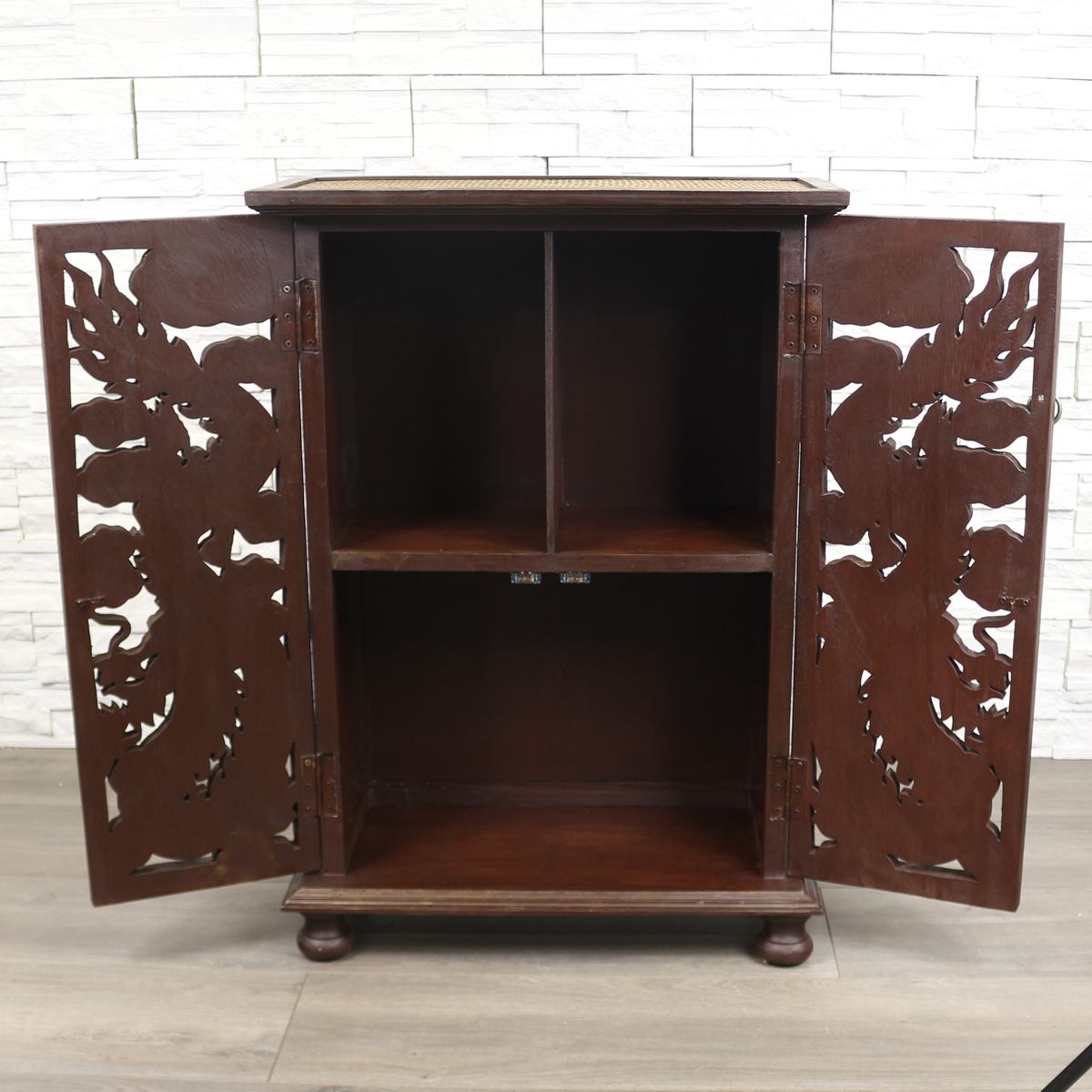 Schrank Schrank Holzschrank Kommode Carving Drache 90 cm Blattgold