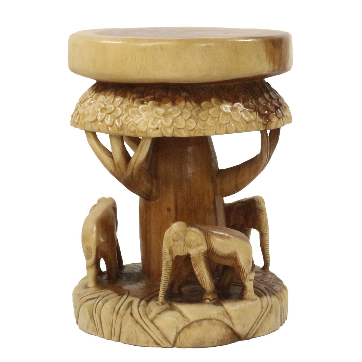 Elefanten-Hocker Rund-Hocker Holz-Hocker Blumen-Hocker Holz ca. 45 cm Natur