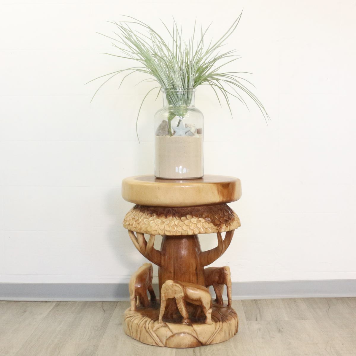 Elefanten-Hocker Rund-Hocker Holz-Hocker Blumen-Hocker Holz ca. 45 cm Natur