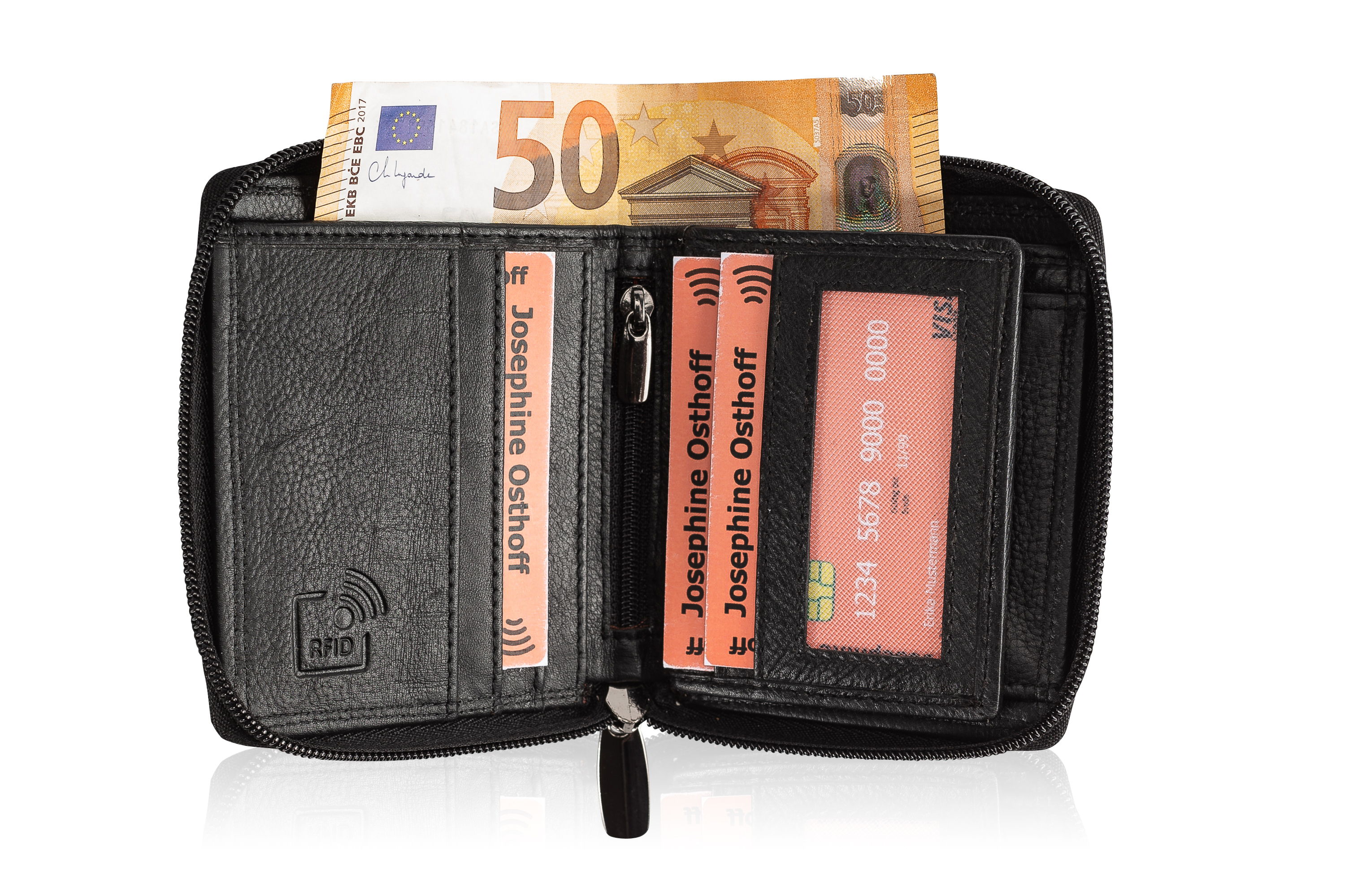 Monedero De Piel Auténtica Para Mujer Josephine Osthoff - Con Protección RFID Y Múltiples Compartimentos, Color Beige