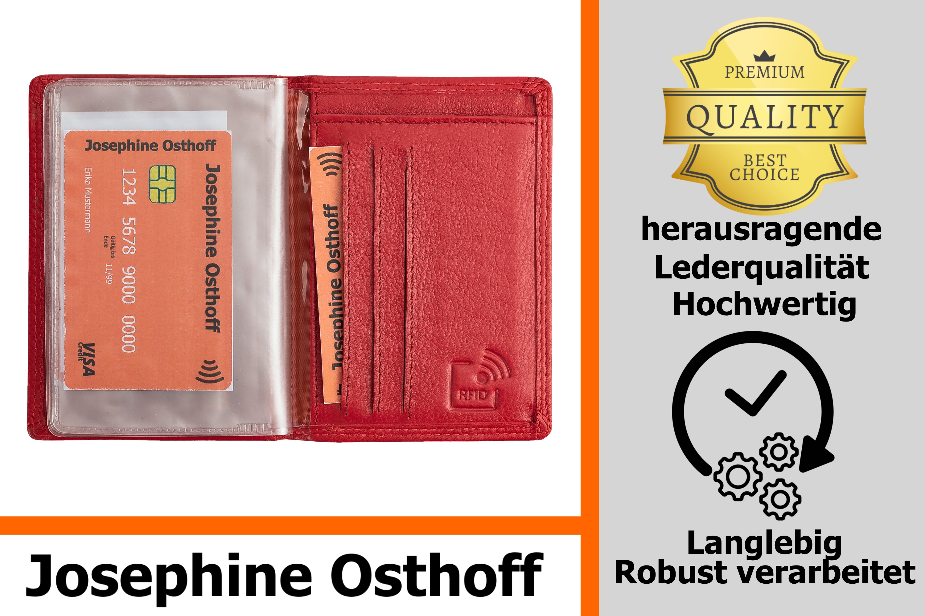 Josephine Osthoff EC-Karten und Ausweisetui Herren Leder Kreditkartenetui Kartenetui Damen RFID-Schutz slim wallet card case mit Geldscheinfach (935)