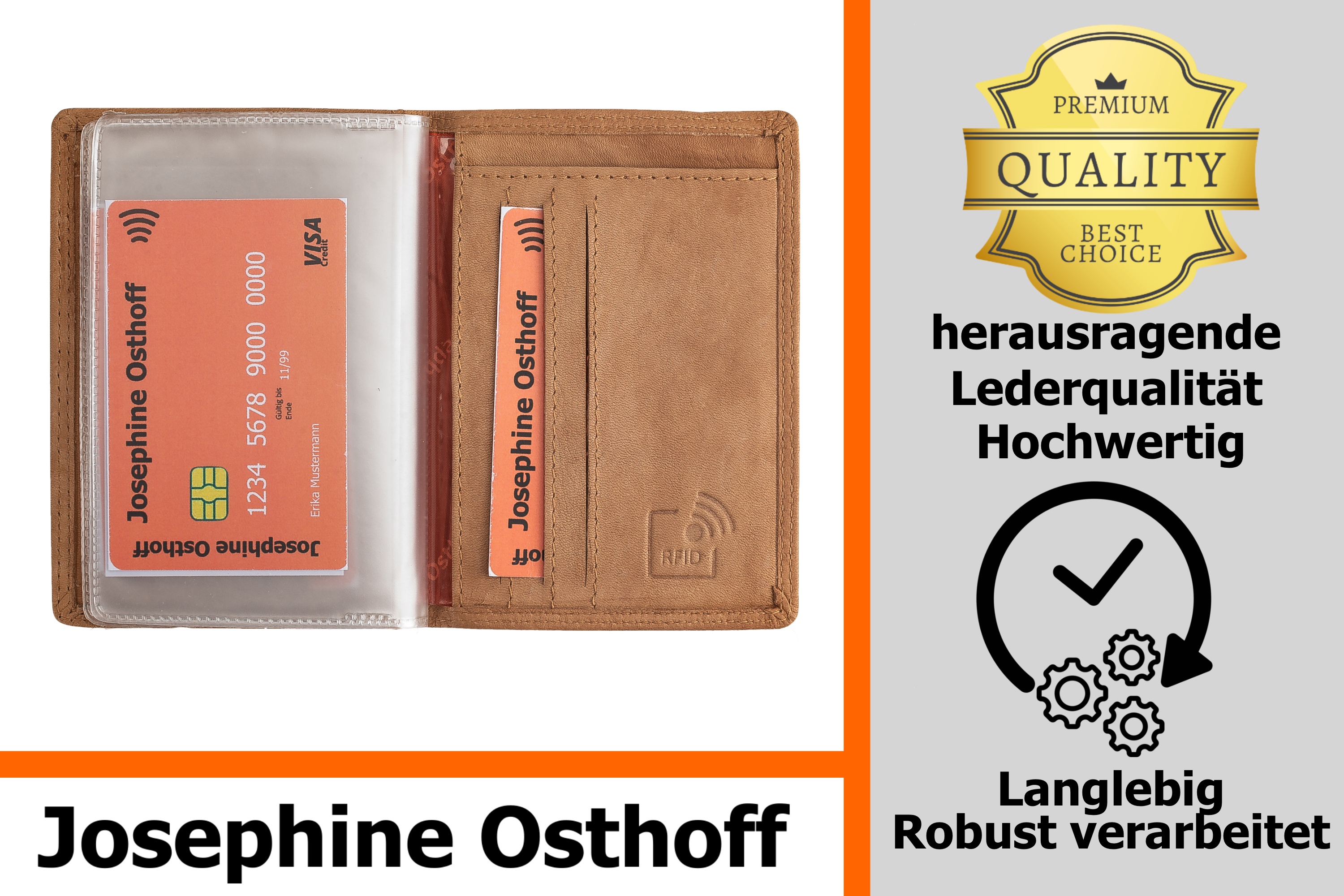 Josephine Osthoff EC-Karten und Ausweisetui Herren Leder Kreditkartenetui Kartenetui Damen RFID-Schutz slim wallet card case mit Geldscheinfach (935)