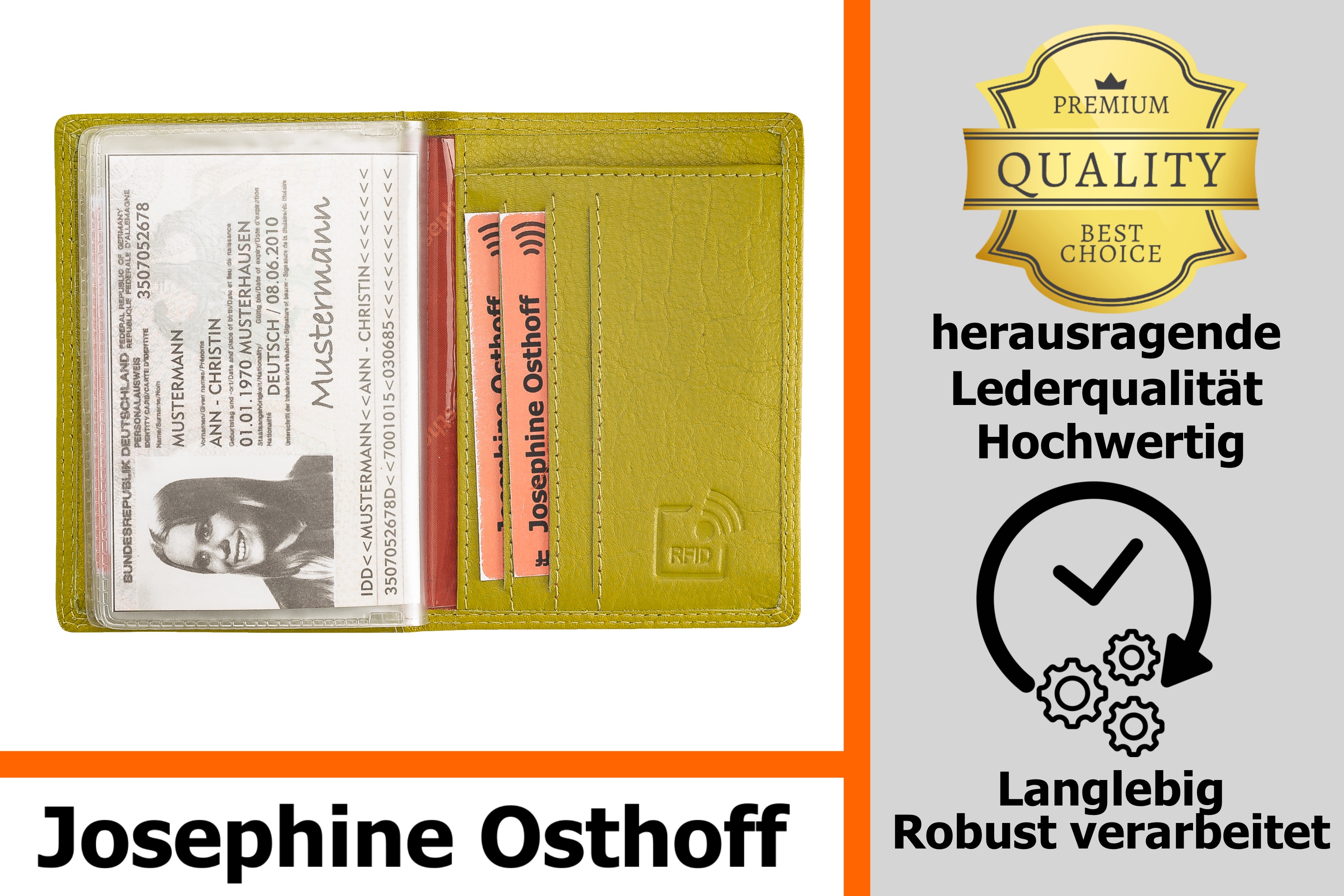 Josephine Osthoff EC-Karten und Ausweisetui Herren Leder Kreditkartenetui Kartenetui Damen RFID-Schutz slim wallet card case mit Geldscheinfach (935)