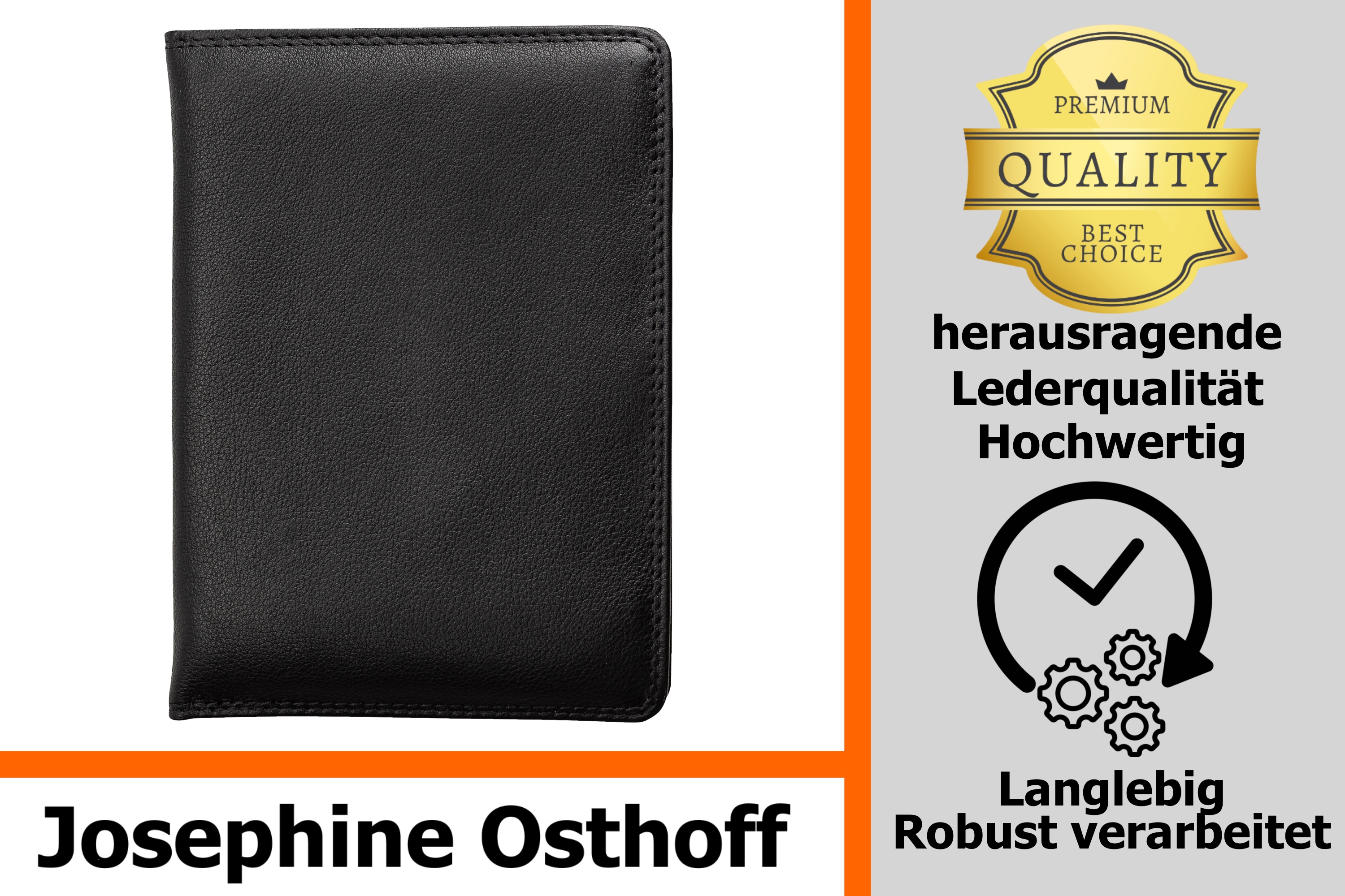 Josephine Osthoff Ausweisetui Reisepasshülle hochformat Ausweishülle Leder Damen gross Ausweistasche Herren passport cover RFID-Schutz Brieftasche ohne Münzfach (941)