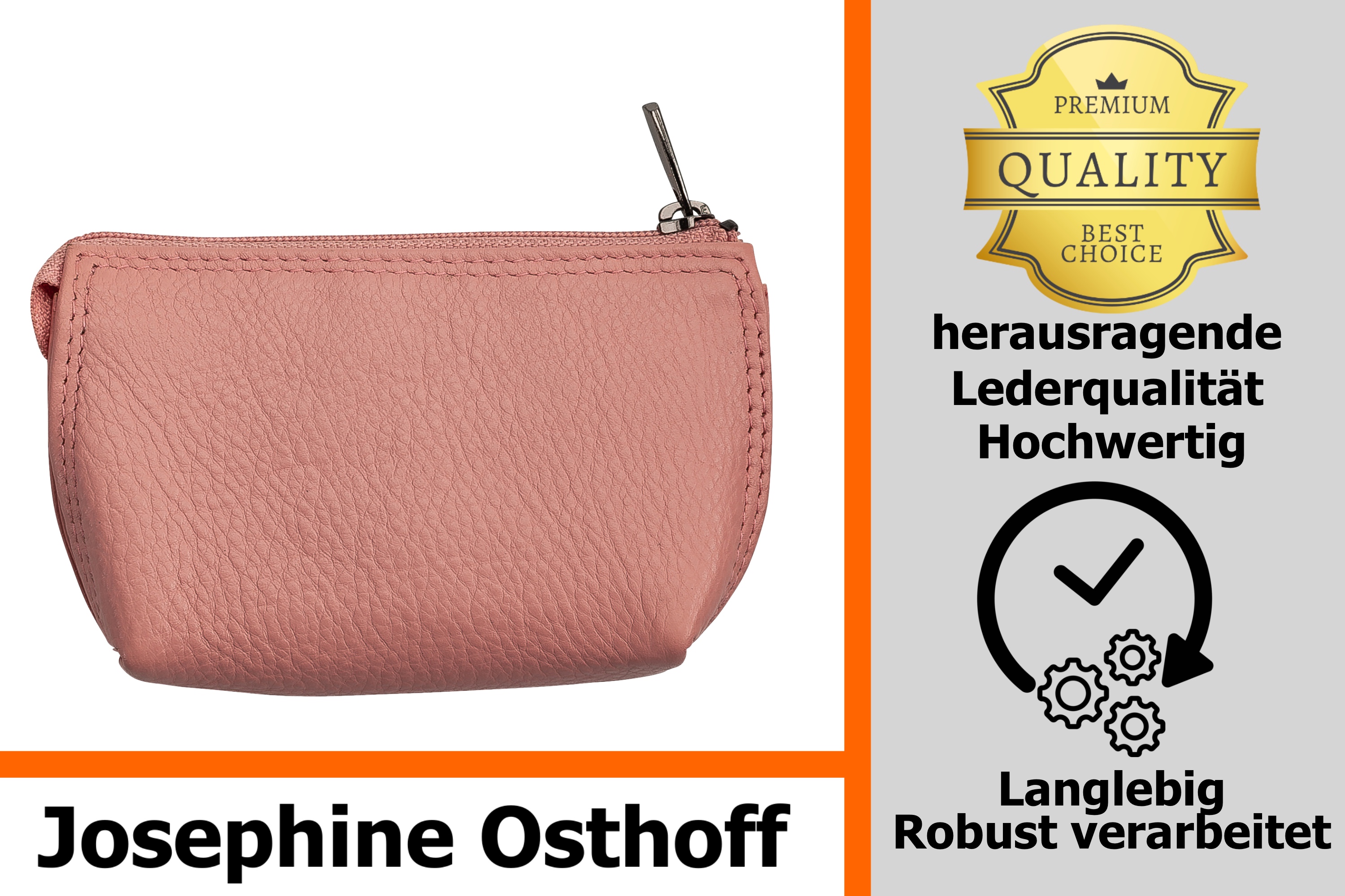 Josephine Osthoff - Schlüsseltui MAXX Schlüsseltasche Münztasche in Leder Echtleder mit Kreditkarten-RFID-Schutz Doppelnaht 1 Außentasche 1 Kartenfach 1 Schlüsselfach mit 2 Ringen