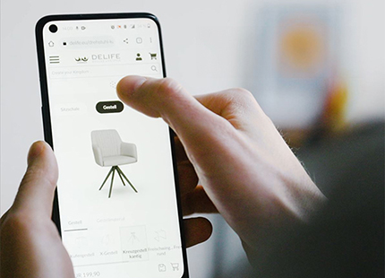 Mobiles Endgerät worauf der Delife-3D-Konfigurator geöffnet ist