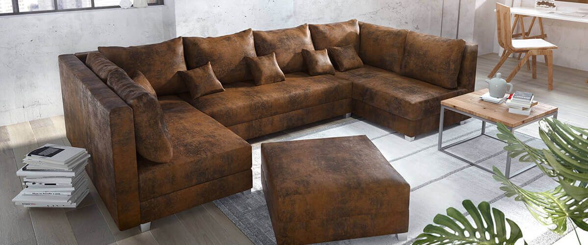 Braune Panama variabel Wohnlandschaft Ottomane mit Hocker