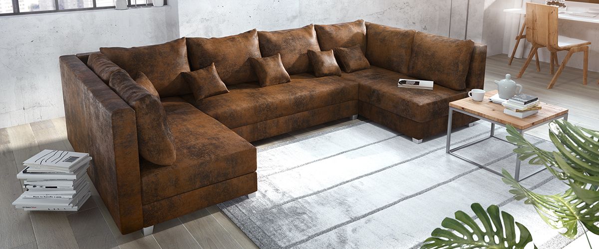 Braune Panama variabel Wohnlandschaft Ottomane ohne Hocker