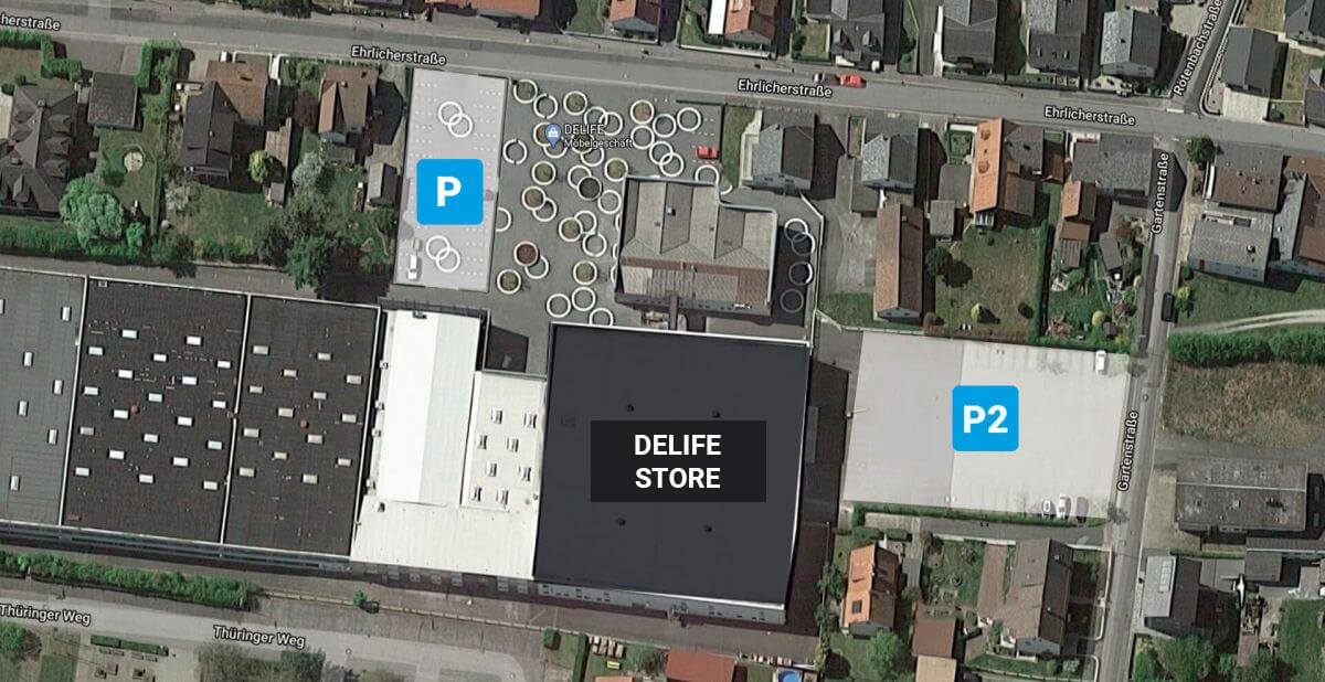 Delife Store Parkmöglichkeit von oben