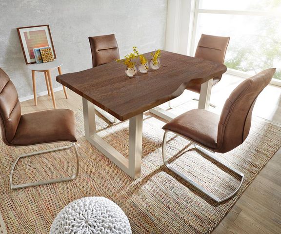 DELIFE Table-à-manger Edge 140x90 acacia marron acier inoxydable large Live-Edge