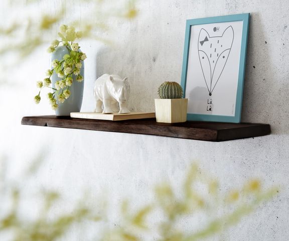 Wandregal Live-Edge 100 cm Akazie Tabak Baumkante massiv Bild 1