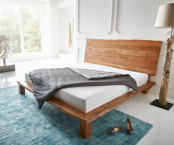 Massivholzbett Live-Edge 180x200 Akazie Natur Kopfteil Baumkante Bild 1