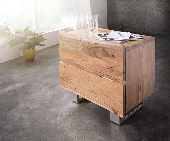 Nachttisch Live-Edge 59x42 Akazie Natur 2 Schübe massiv Bild 1