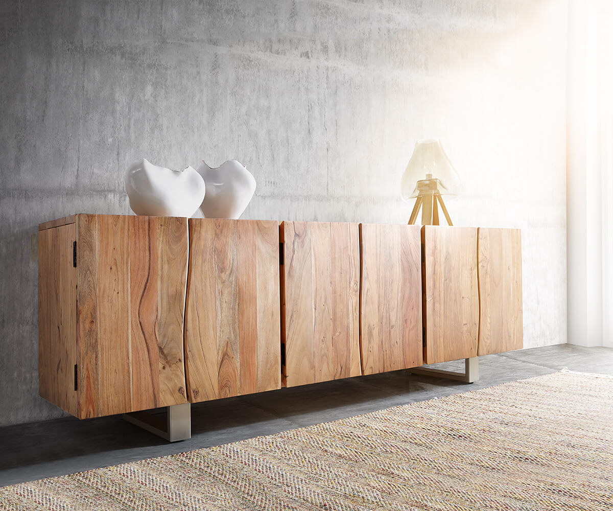 Sideboard Live-Edge 220 cm Akazie Natur massiv 6 Türen