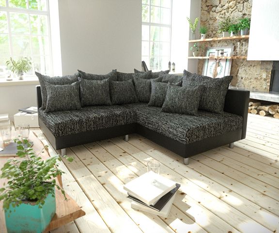 DELIFE Ecksofa Clovis Schwarz Ottomane Rechts Modulsofa erweiterbar