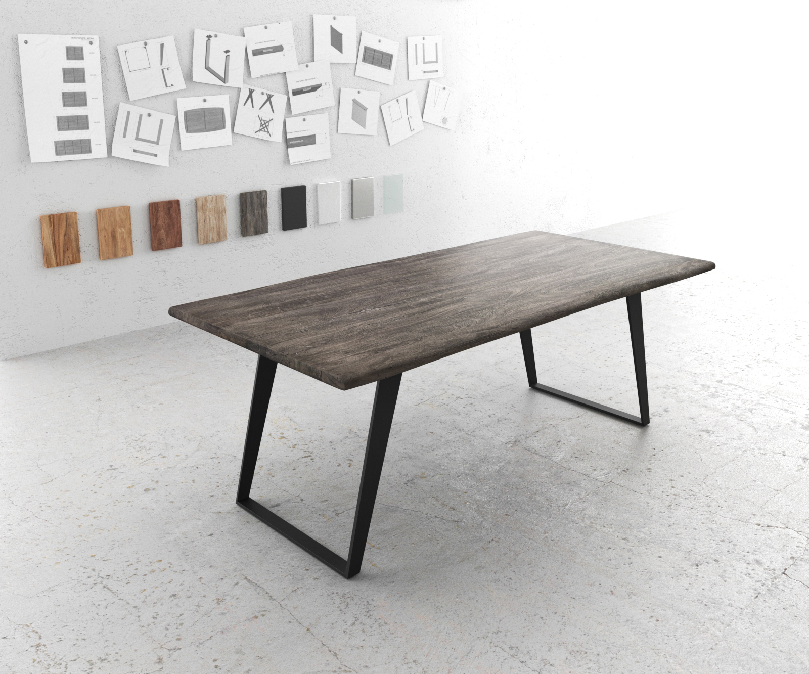 Table-à-manger Edge 200x100 acacia platine métal incliné Live-Edge