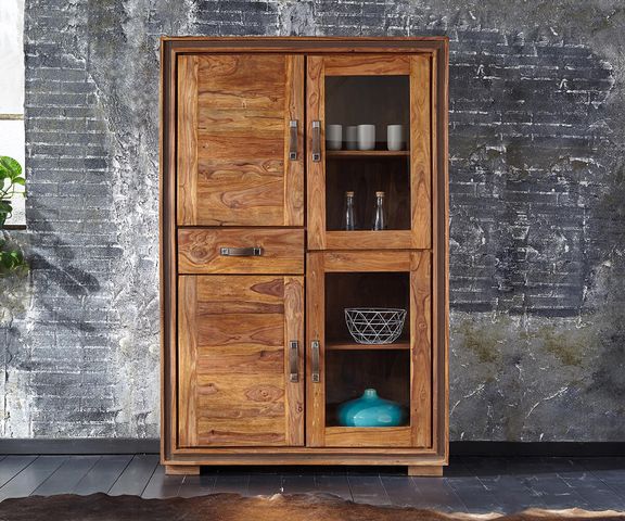 Vitrine Shan 118 cm Sheesham Shina 4 Türen 1 Schublade Bild 1