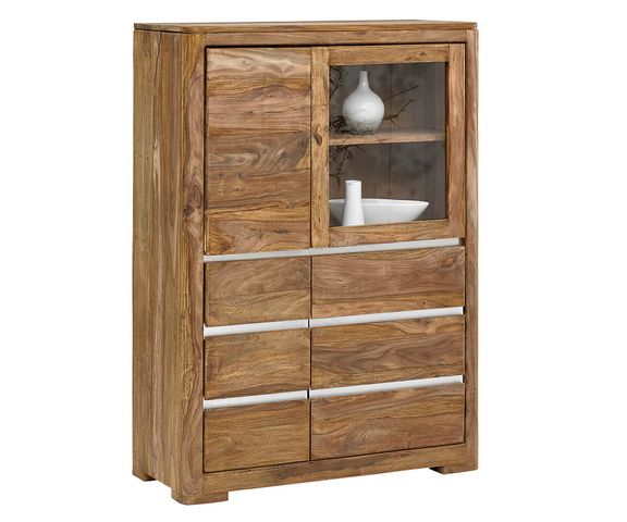 Highboard Boston 100 cm Sheesham Natur mit 4 Türen Bild 1
