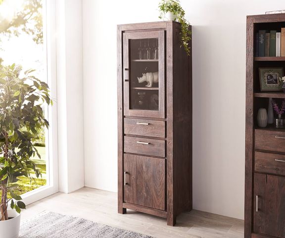 Vitrine Creed 60 cm Akazie Tabak 2 Schubladen 1 Tür Bild 1