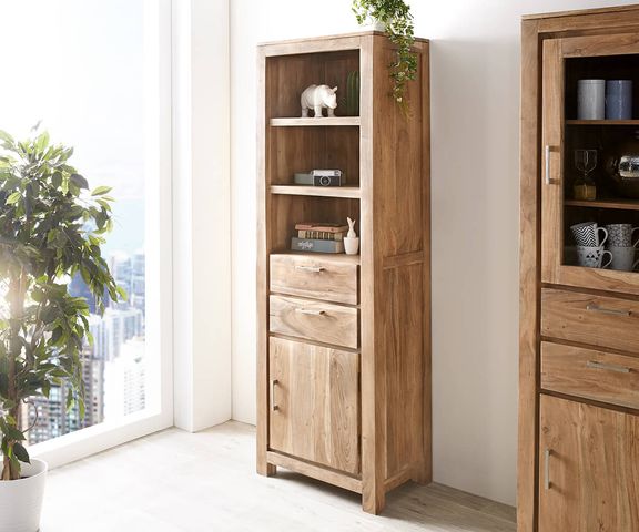 Standregal Creed 60 cm Akazie Stone 1 Tür 2 Schübe massiv Bild 1