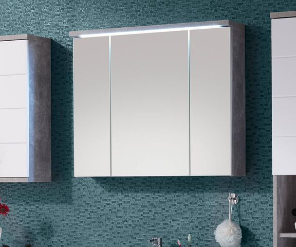Spiegelschrank Petre 80 cm Grau Beton Optik LED Beleuchtung Bild 1