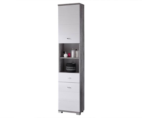 Badschrank Petre 38 cm Weiss Grau Beton Optik 2 Türen Bild 1