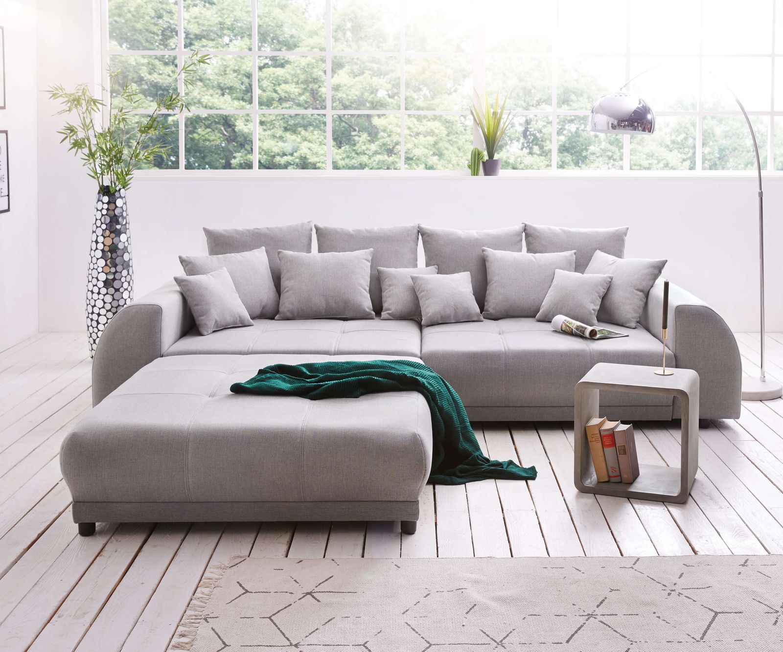 Big Sofa  Violetta 310x135 cm Grau  inklusive Hocker DELIFE eu