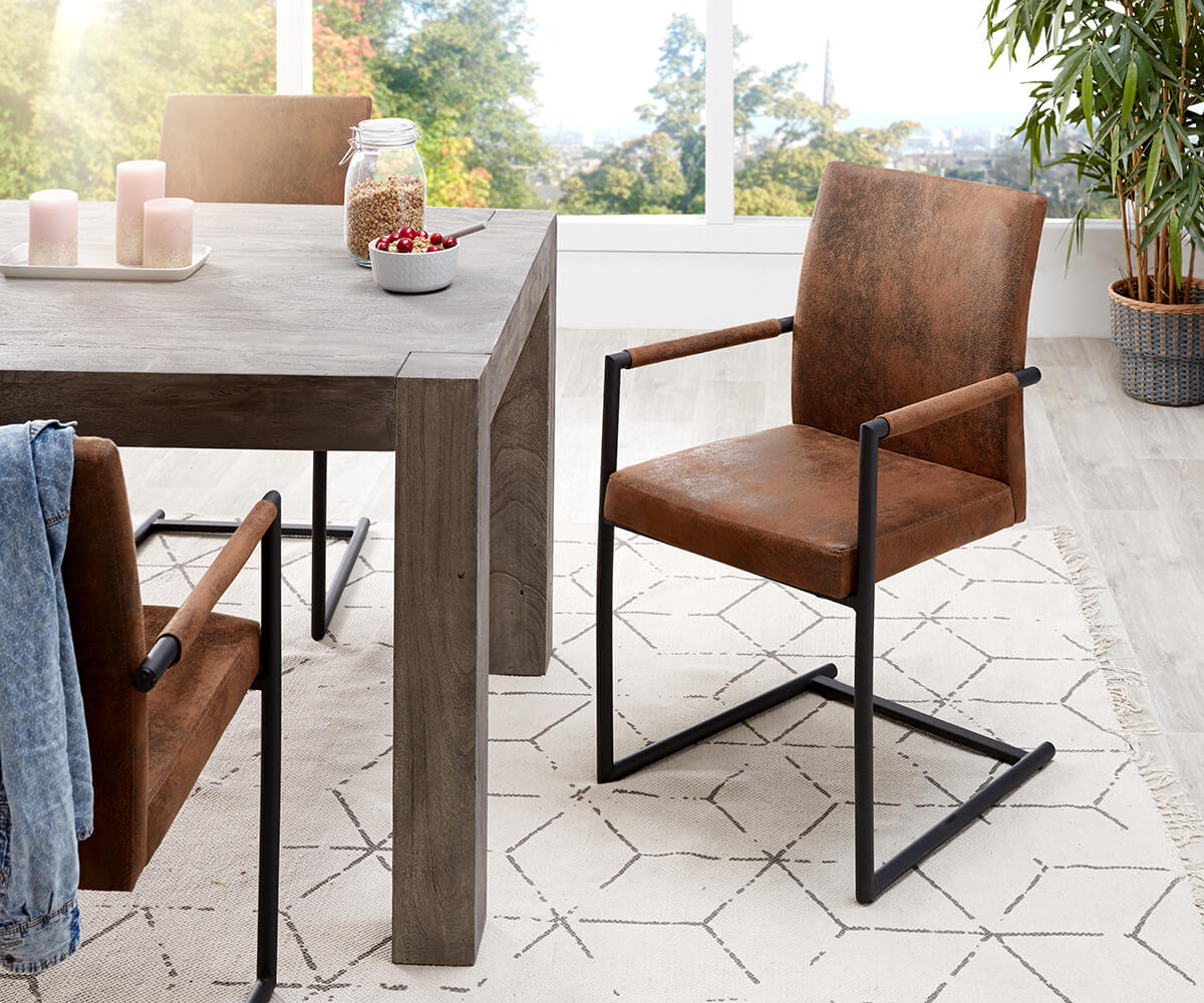 Freischwinger Gabor Braun Vintage Gestell Metall Schwarz, Esszimmerstühle