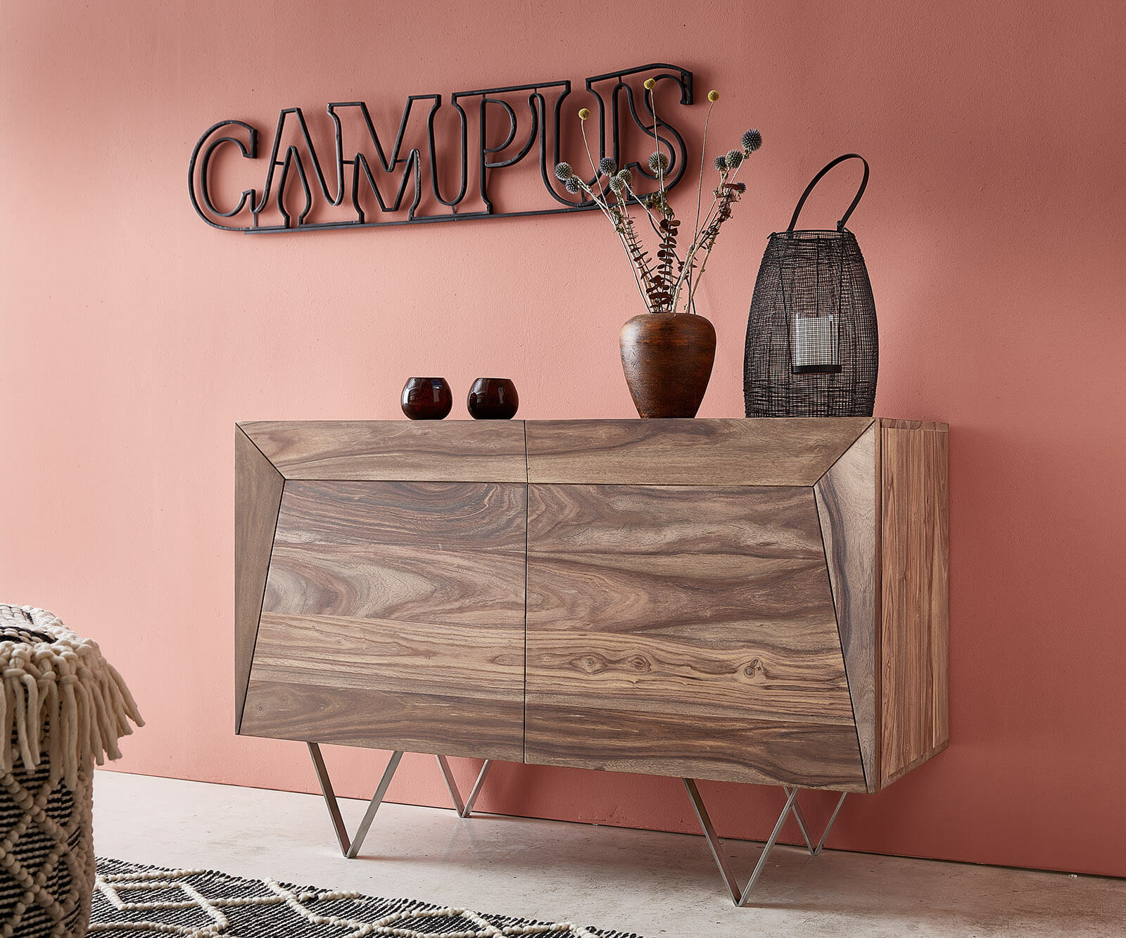 Sideboard Wyatt 115x45 cm Shesham Natur Edelstahl, Sideboards