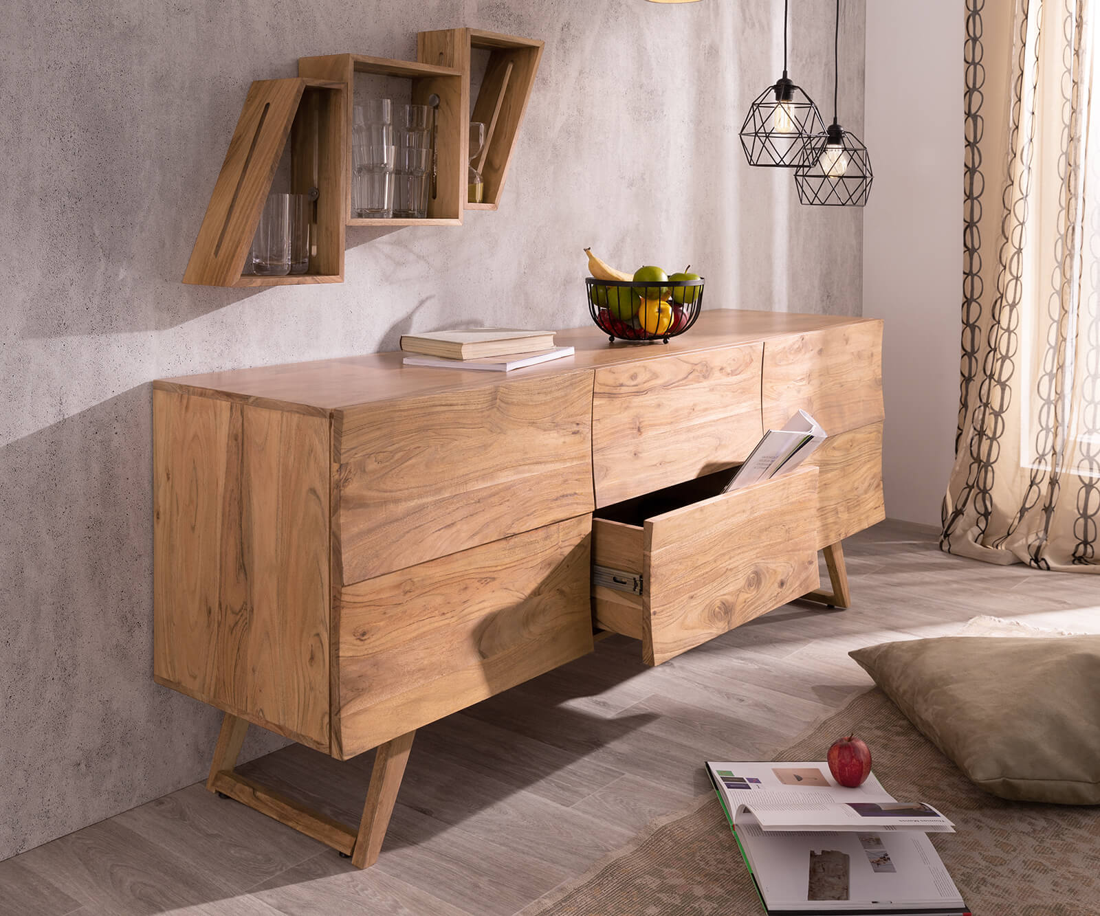 Design-Sideboard Wyatt 177 cm Akazie Natur 2 Türen