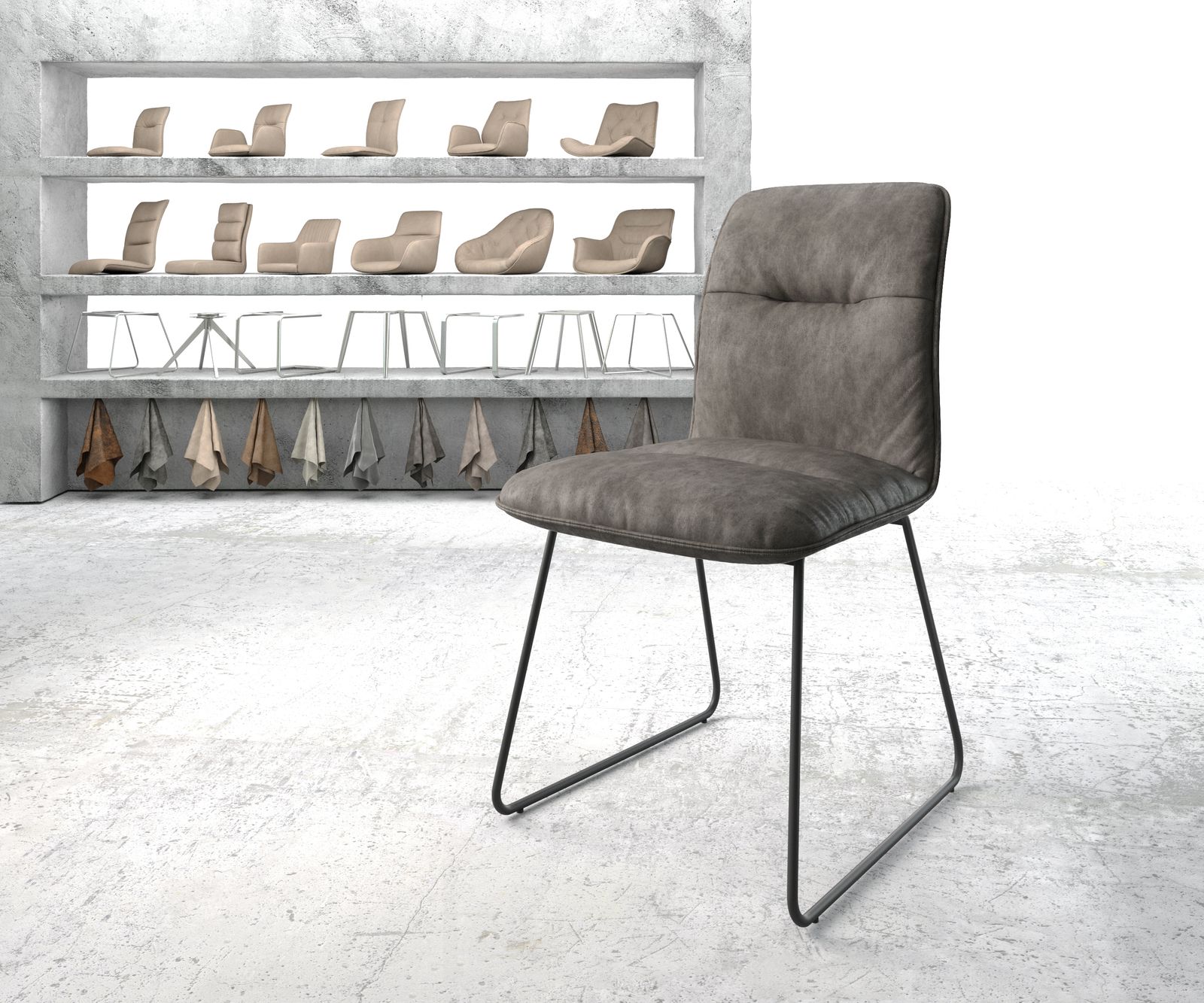 Chaise de salle à manger Vinjo-Flex anthracite vintage cadre patin noir