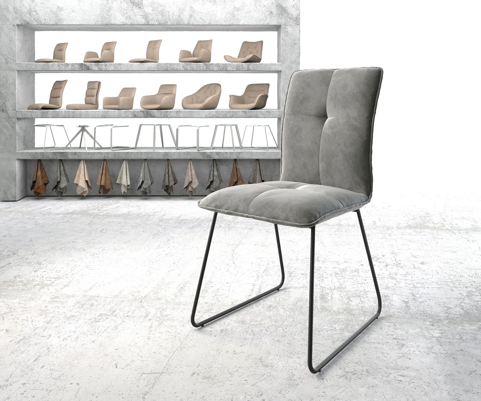 Chaise de salle à manger Maddy-Flex gris velours cadre patin noir