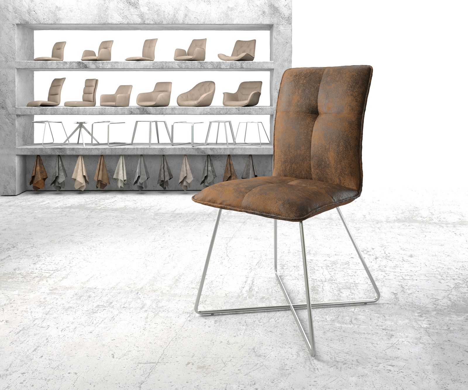 Chaise de salle à manger Maddy-Flex marron vintage X-cadre acier inoxydable