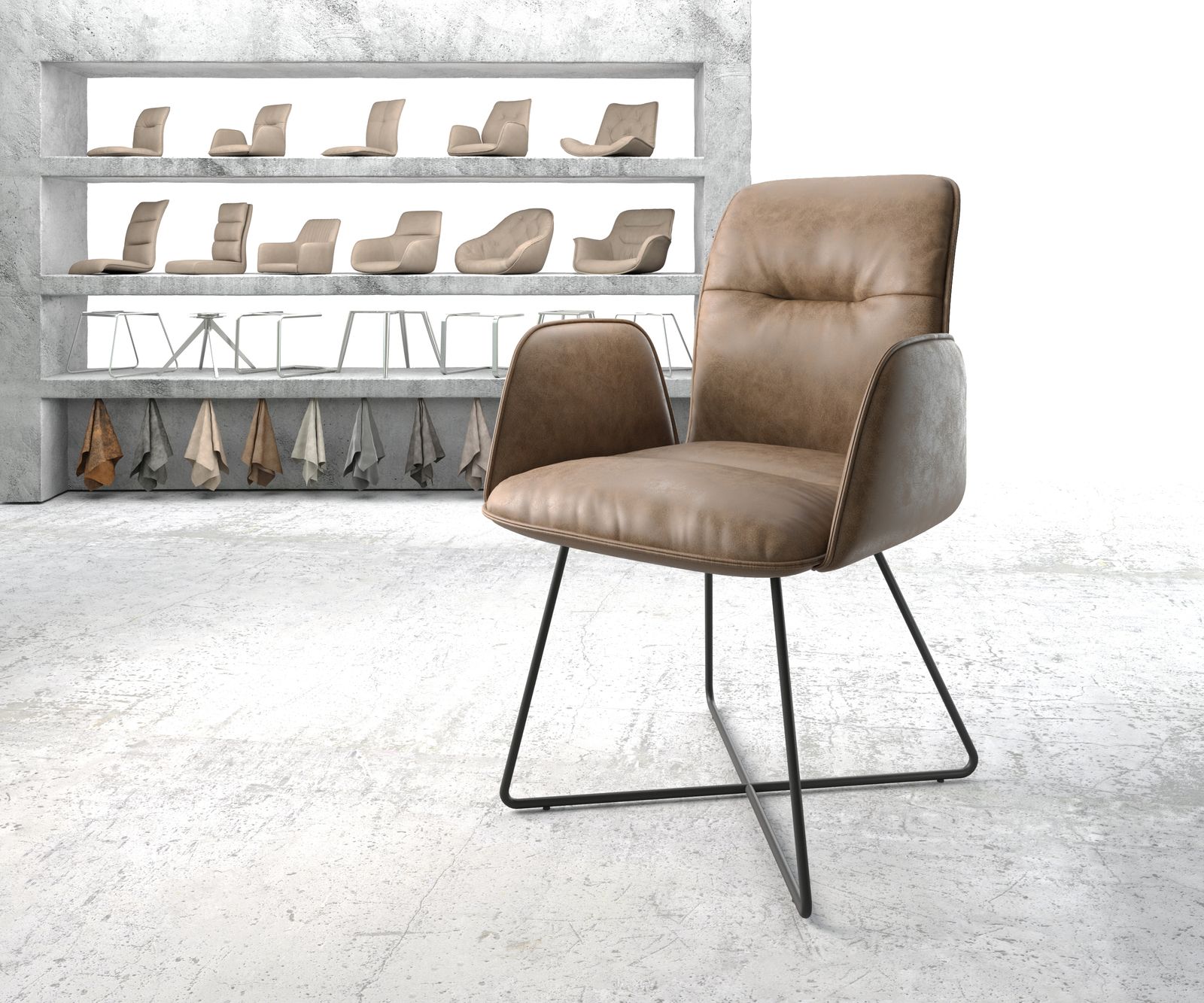 Armlehnstuhl Vinja-Flex Braun Kunstleder X-Gestell schwarz, Esszimmerstühle