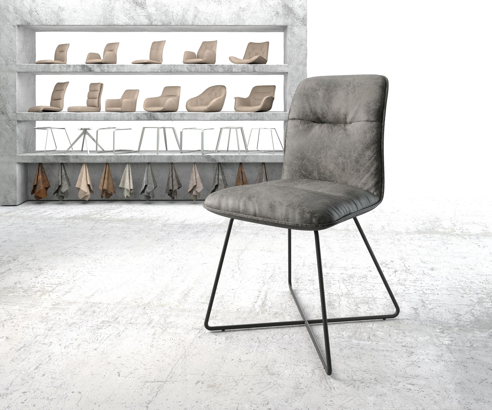 Chaise de salle à manger Vinjo-Flex gris vintage X-cadre noir