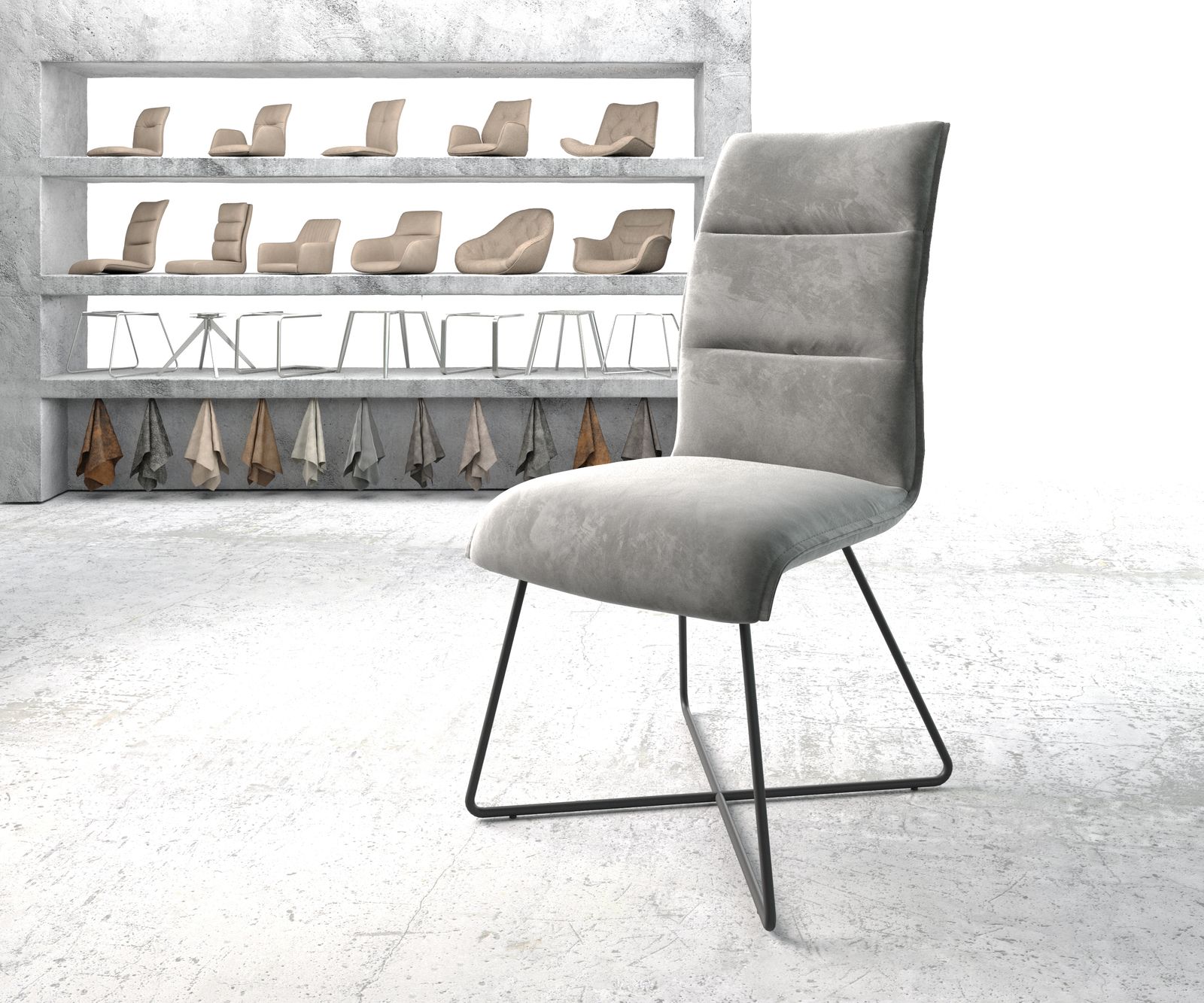 Chaise de salle à manger Xantus-Flex gris velours X-cadre noir