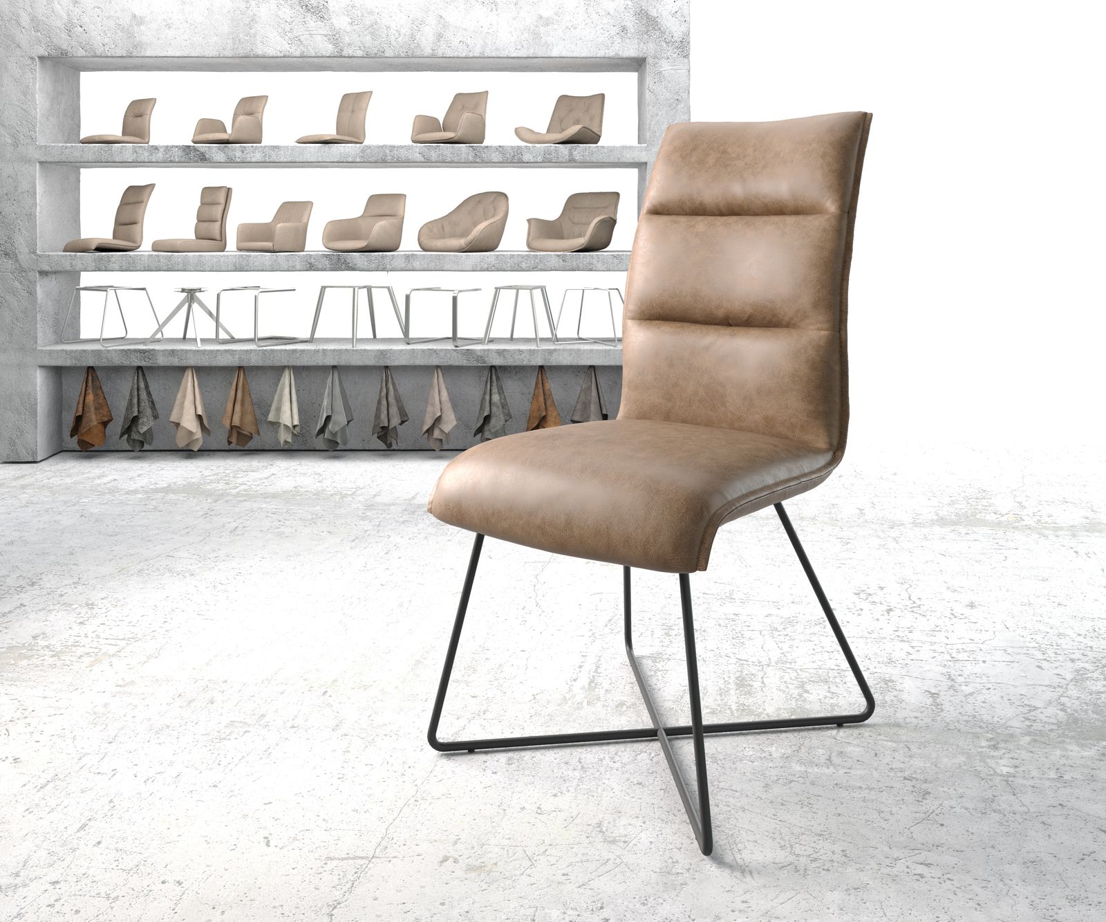 Esszimmerstuhl Xantus-Flex Braun Kunstleder X-Gestell schwarz, Esszimmerstühle