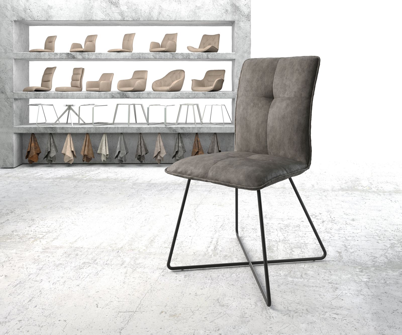 Chaise de salle à manger Maddy-Flex anthracite vintage X-cadre noir