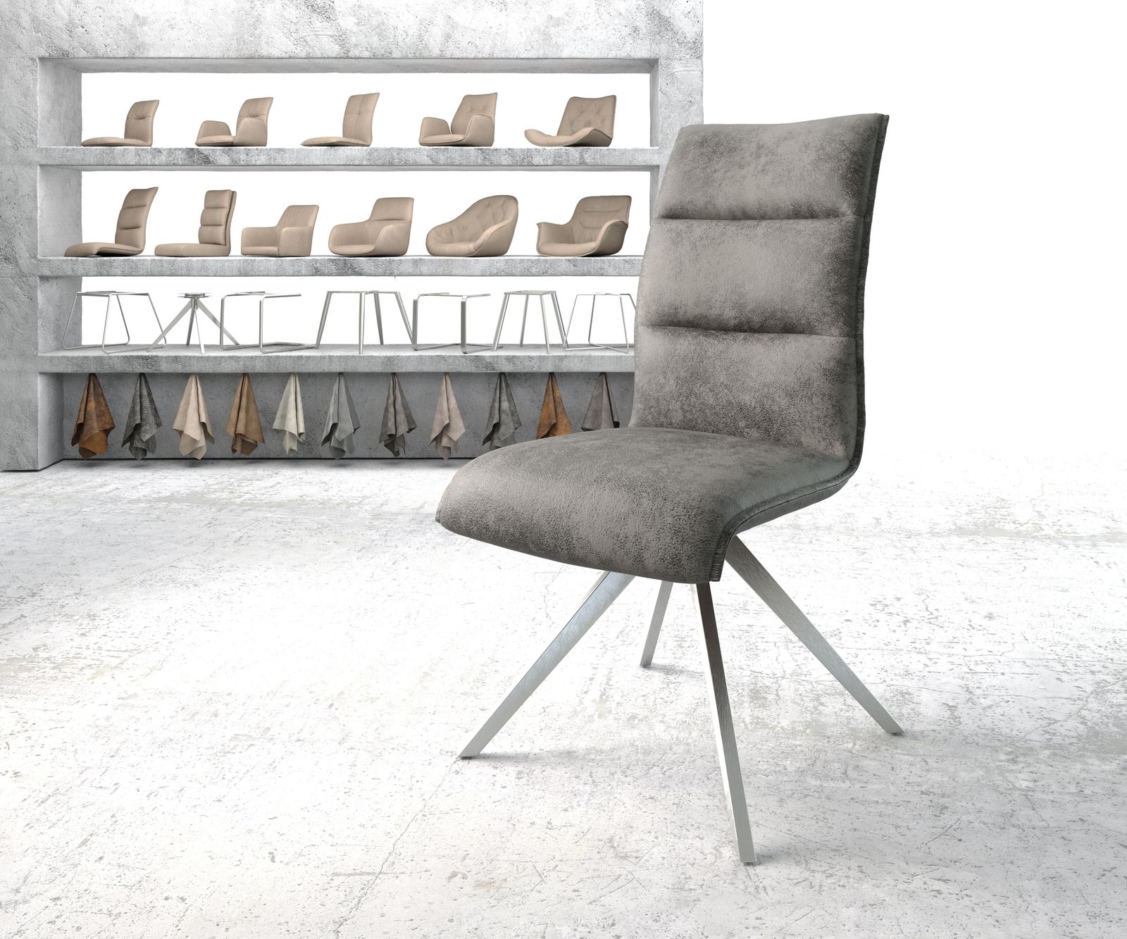 Chaise-pivotante Xantus-Flex gris vintage cadre croisé carré acier inoxydable