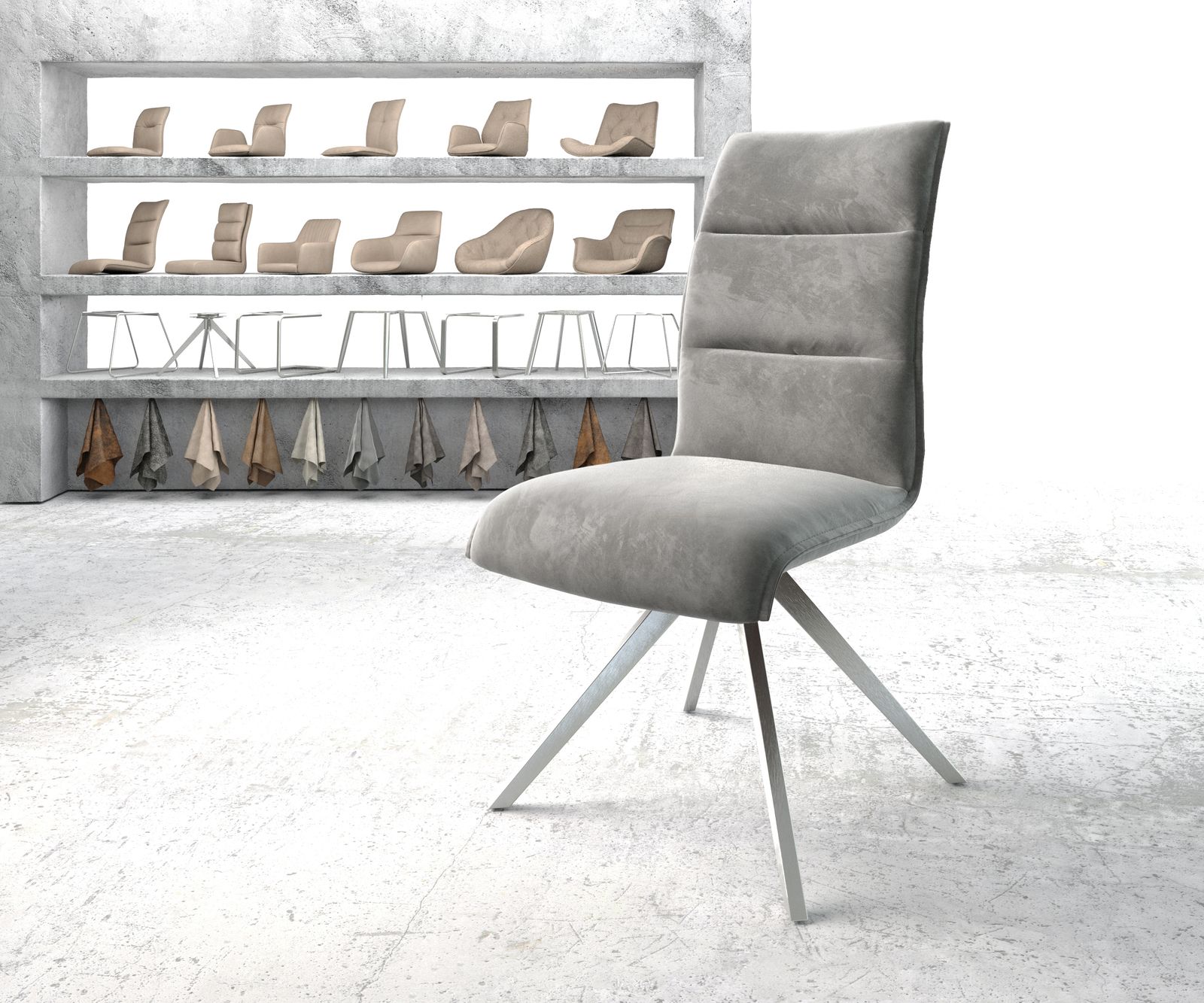 Chaise-pivotante Xantus-Flex gris velours cadre croisé carré acier inoxydable