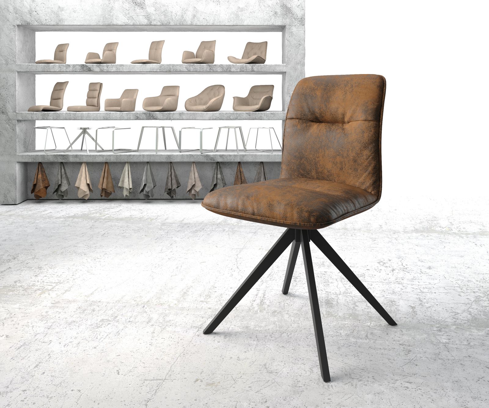 Chaise-pivotante Vinjo-Flex marron vintage cadre croisé carré noir