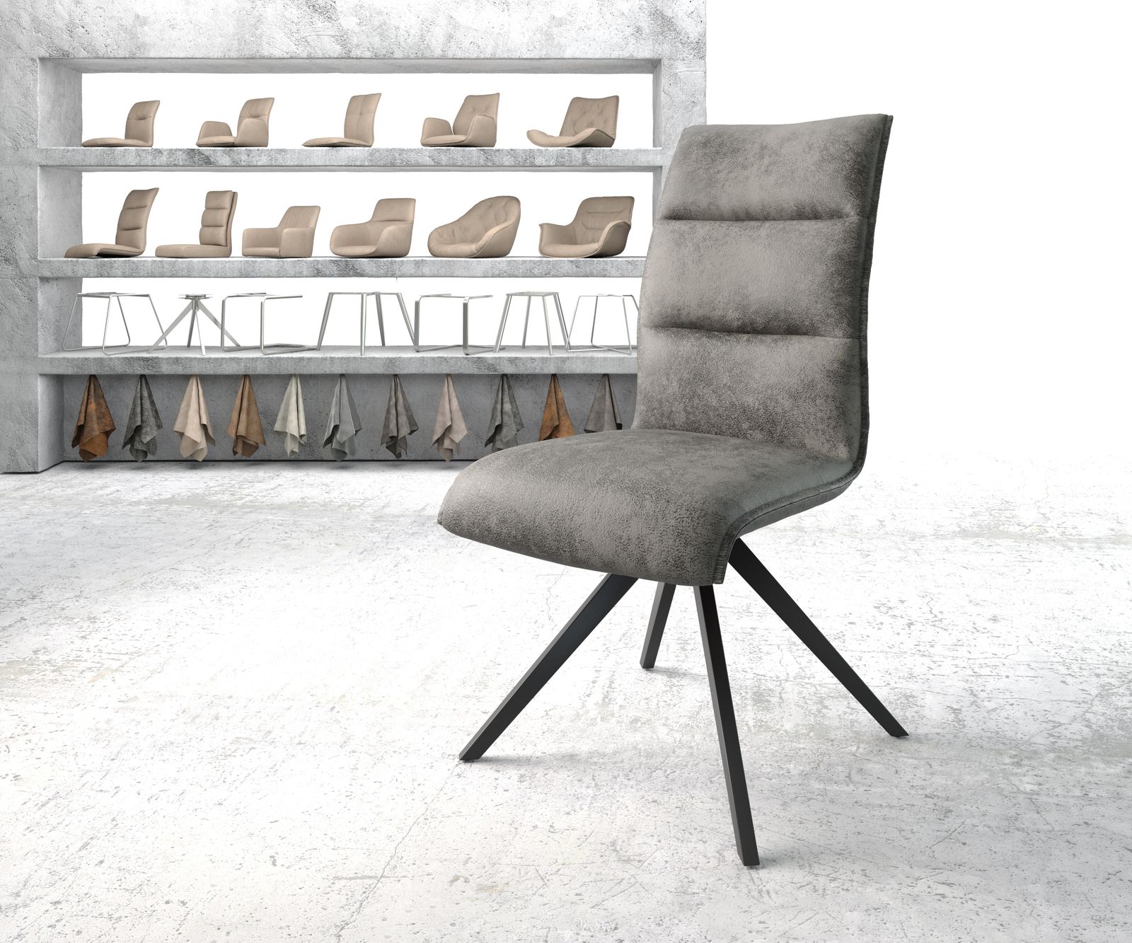 Chaise-pivotante Xantus-Flex gris vintage cadre croisé carré noir