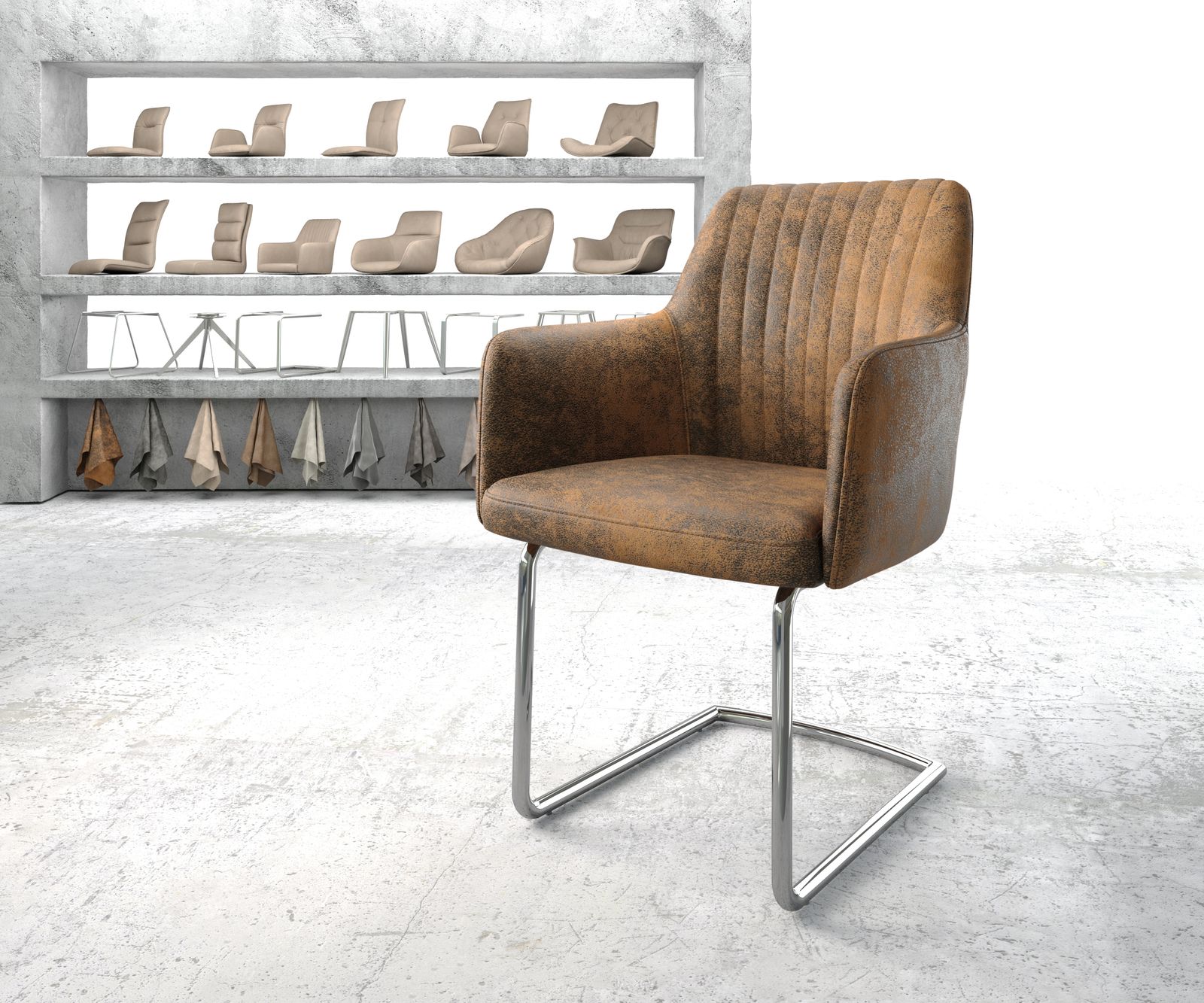 Fauteuil Greg-Flex marron vintage cantilever rond chromé